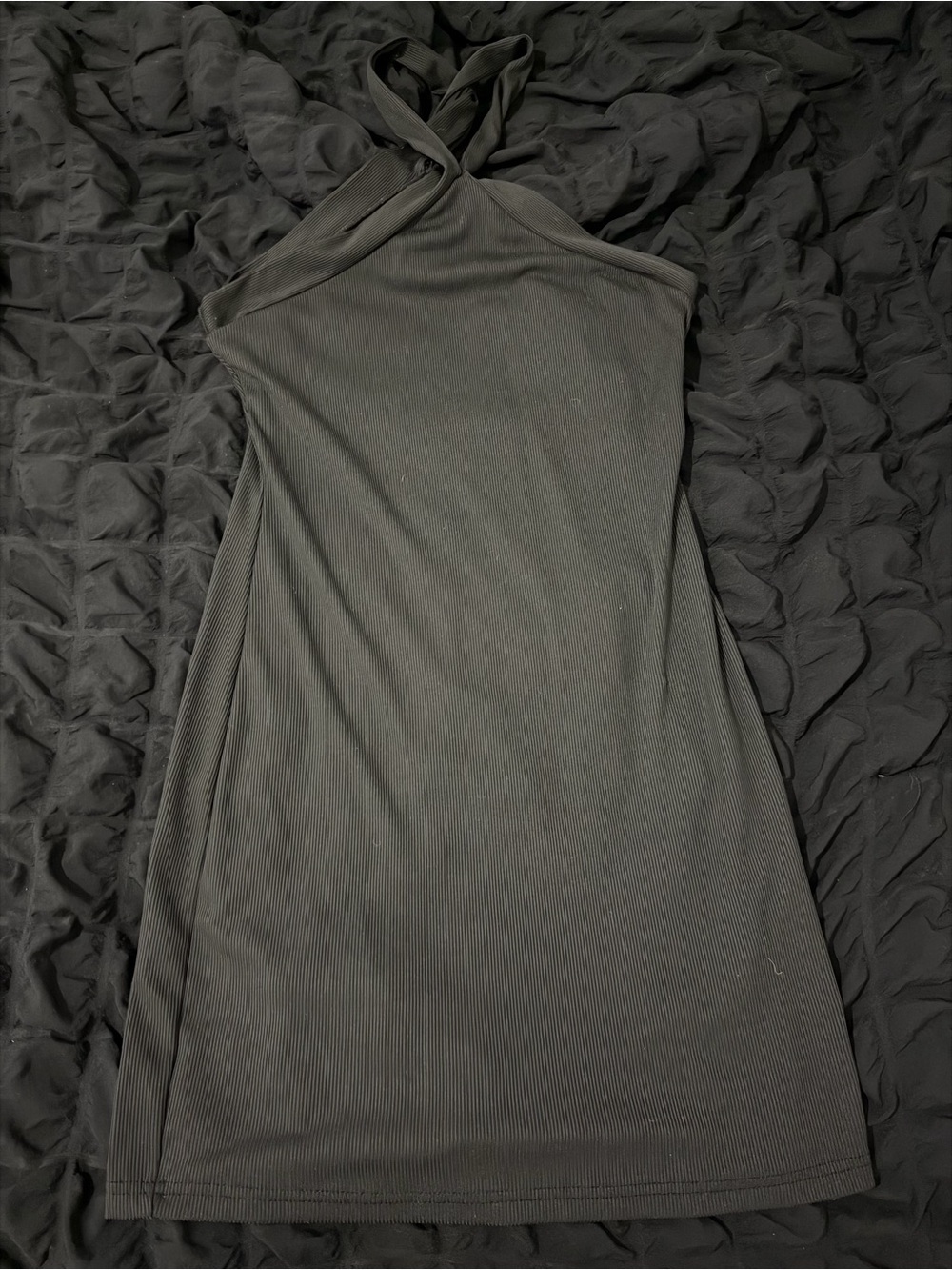 SHEIN One-Shoulder Olive Green Ribbed Mini Dress